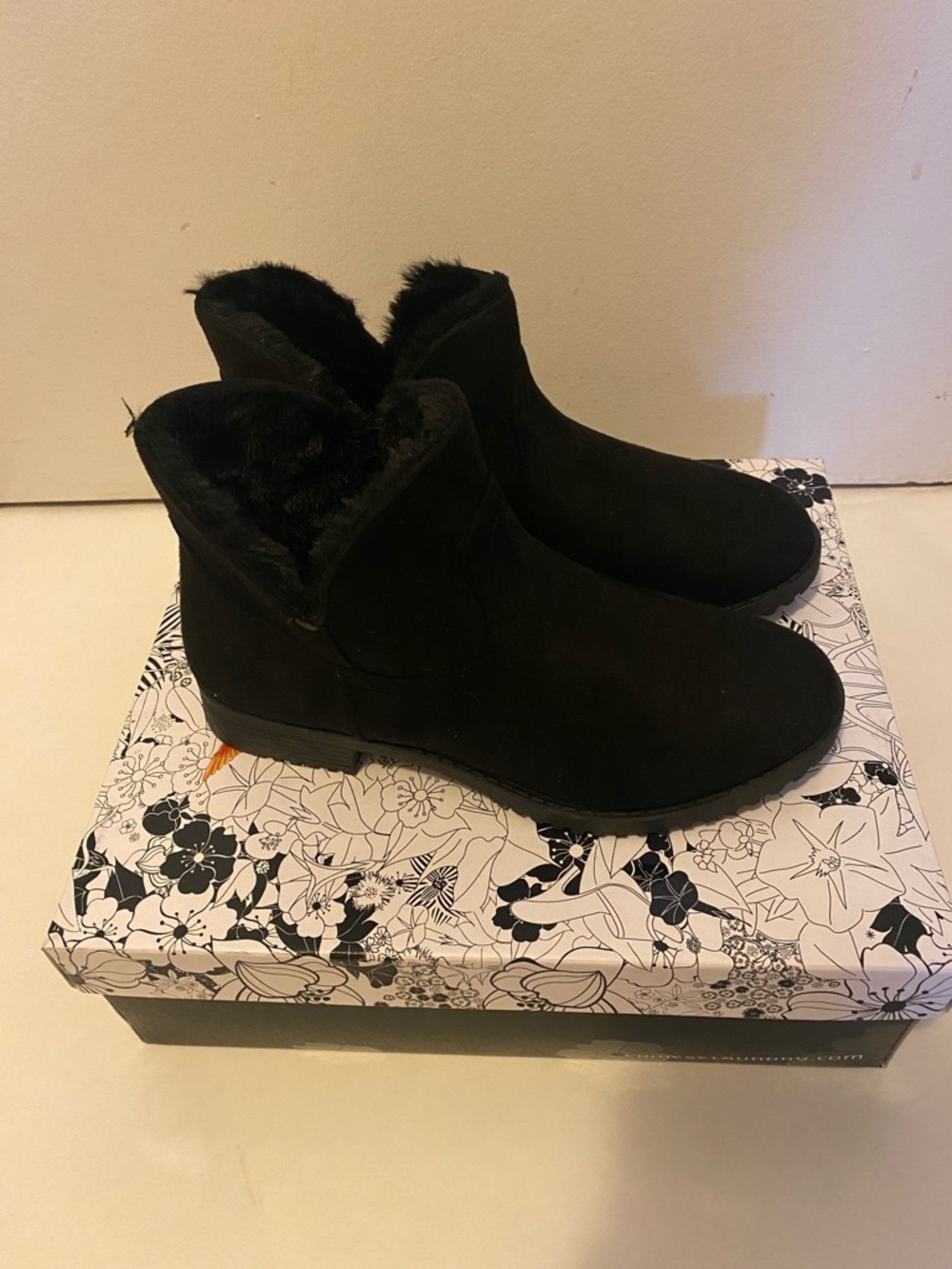 CL by Laundry Black Faux Fur Ankle Booties